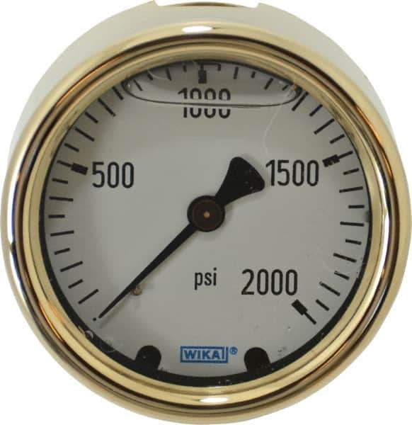 Wika - 2-1/2" Dial, 1/4 Thread, 0-2,000 Scale Range, Pressure Gauge - Back Connection Mount, Accurate to 1.5% of Scale - Eagle Tool & Supply