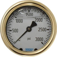 Wika - 2-1/2" Dial, 1/4 Thread, 0-3,000 Scale Range, Pressure Gauge - Back Connection Mount, Accurate to 1.5% of Scale - Eagle Tool & Supply