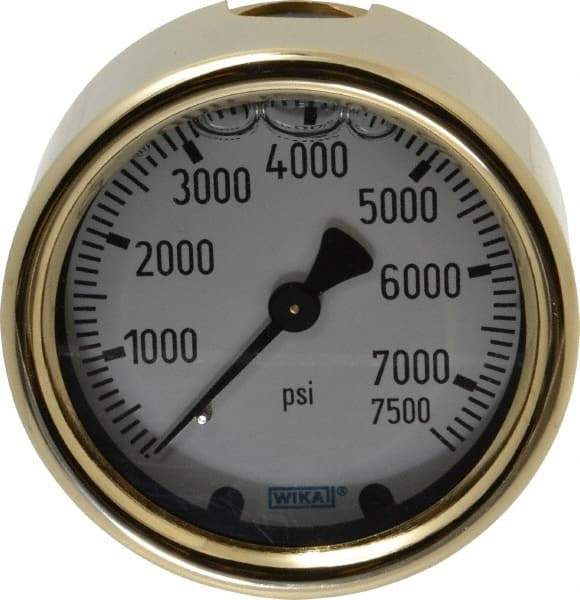 Wika - 2-1/2" Dial, 1/4 Thread, 0-7,500 Scale Range, Pressure Gauge - Back Connection Mount, Accurate to 1.5% of Scale - Eagle Tool & Supply