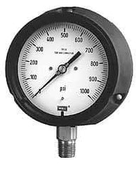 Wika - 4-1/2" Dial, 1/4 Thread, 30-0-15 Scale Range, Pressure Gauge - Lower Connection, Rear Flange Connection Mount, Accurate to 0.5% of Scale - Eagle Tool & Supply