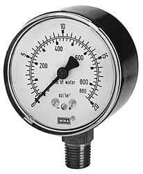 Wika - 4" Dial, 1/4 Thread, 0-30/0-760 Scale Range, Pressure Gauge - Lower Connection Mount, Accurate to 1.5% of Scale - Eagle Tool & Supply