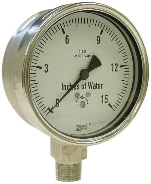 Wika - 4" Dial, 1/4 Thread, 0-5 Scale Range, Pressure Gauge - Lower Connection Mount, Accurate to 1.5% of Scale - Eagle Tool & Supply
