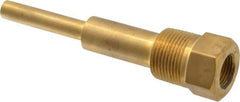 Alloy Engineering - 6 Inch Overall Length, 1 Inch Thread, Brass Standard Thermowell - 4-1/2 Inch Insertion Length - Eagle Tool & Supply