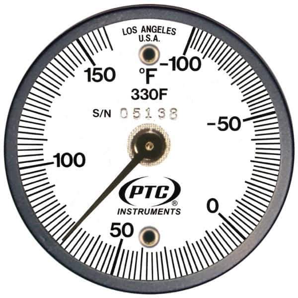 PTC Instruments - -100 to 160°F, 2 Inch Dial Diameter, Dual Magnet Mount Thermometer - 2° Division Graduation - Eagle Tool & Supply