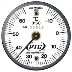 PTC Instruments - -15 to 65°C, 2 Inch Dial Diameter, Dual Magnet Mount Thermometer - 1° Division Graduation - Eagle Tool & Supply