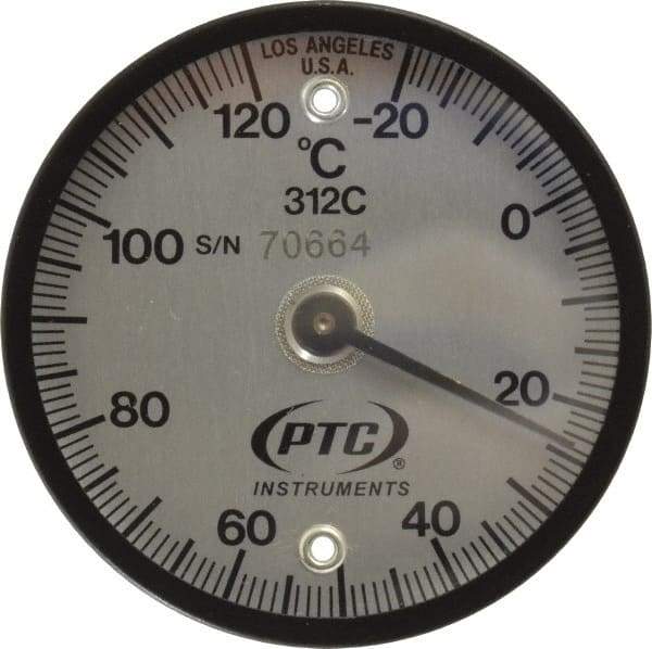 PTC Instruments - -20 to 120°C, 2 Inch Dial Diameter, Dual Magnet Mount Thermometer - 1° Division Graduation - Eagle Tool & Supply