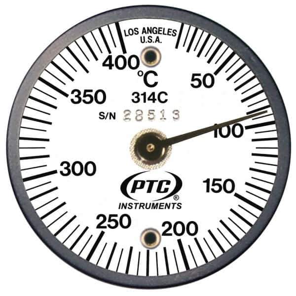 PTC Instruments - 10 to 400°C, 2 Inch Dial Diameter, Dual Magnet Mount Thermometer - 5° Division Graduation - Eagle Tool & Supply