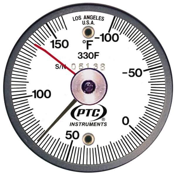 PTC Instruments - -100 to 160°F, 2 Inch Dial Diameter, Dual Magnet Mount Thermometer - 2° Division Graduation - Eagle Tool & Supply