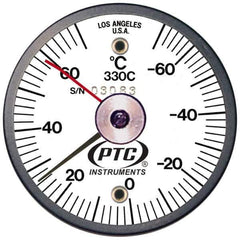 PTC Instruments - -70 to 70°C, 2 Inch Dial Diameter, Dual Magnet Mount Thermometer - 2° Division Graduation - Eagle Tool & Supply