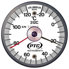 PTC Instruments - -20 to 120°C, 2 Inch Dial Diameter, Dual Magnet Mount Thermometer - 1° Division Graduation - Eagle Tool & Supply