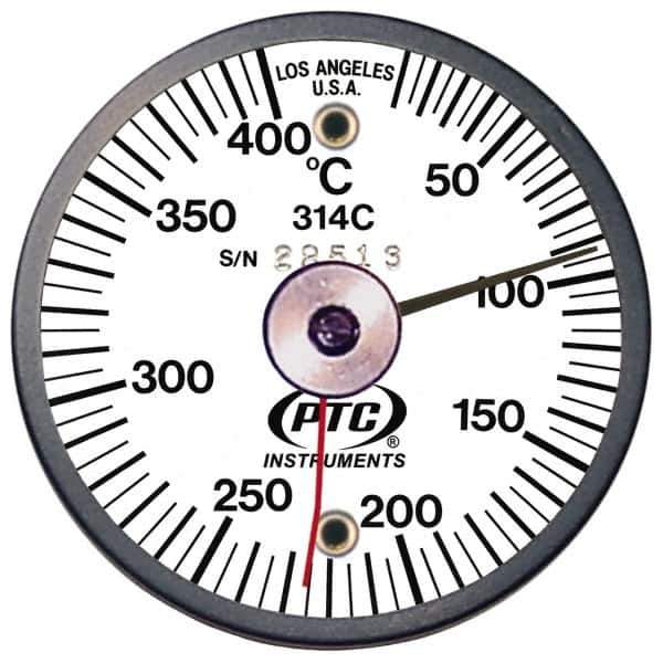 PTC Instruments - 10 to 400°C, 2 Inch Dial Diameter, Dual Magnet Mount Thermometer - 5° Division Graduation - Eagle Tool & Supply