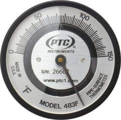 PTC Instruments - 150°F, 2 Inch Dial Diameter, Pipe Surface Spring Held Thermometer - 2° Division Graduation - Eagle Tool & Supply