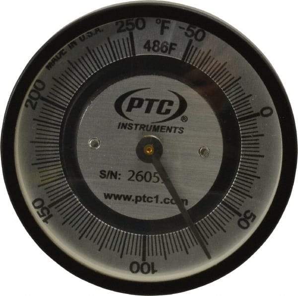 PTC Instruments - -50 to 250°F, 2 Inch Dial Diameter, Pipe Surface Spring Held Thermometer - 2° Division Graduation - Eagle Tool & Supply