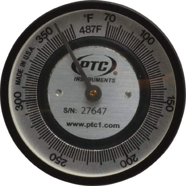 PTC Instruments - 70 to 370°F, 2 Inch Dial Diameter, Pipe Surface Spring Held Thermometer - 2° Division Graduation - Eagle Tool & Supply