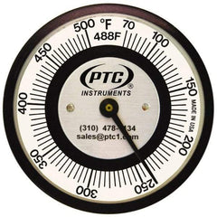 PTC Instruments - 70 to 500°F, 2 Inch Dial Diameter, Pipe Surface Spring Held Thermometer - 5° Division Graduation - Eagle Tool & Supply