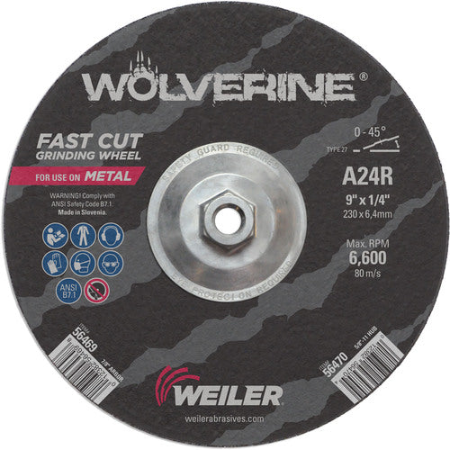 Vortec Pro 9″ × 1/4″ Type 27 Grinding Wheel, A24R, 5/8″-11 UNC Nut - Eagle Tool & Supply