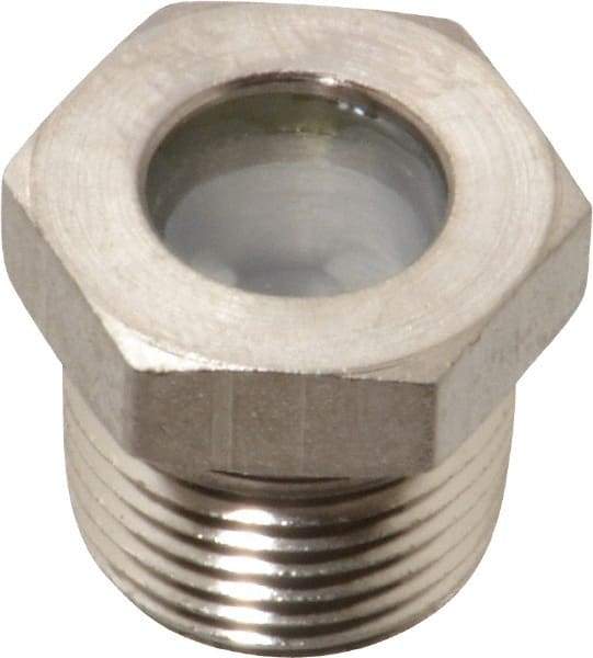 LDI Industries - 7/16" Sight Diam, 3/8" Thread, 0.72" OAL, High Pressure Fused Pipe Thread with Reflector Sight Glass & Flow Sight - 3/4" Head, 1,850 Max psi, 3/8-18 Thread - Eagle Tool & Supply