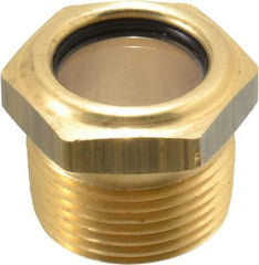 LDI Industries - 3/4" Sight Diam, 3/4" Thread, 1" OAL, Low Pressure Pipe Thread Lube Sight, Open View Sight Glass & Flow Sight - 1-1/8" Head, 10 Max psi, 3/4-14 Thread - Eagle Tool & Supply