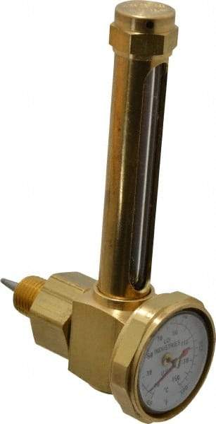 LDI Industries - 2-3/4 Inch Long Sight, 1/4 Inch Thread Size, Buna-N Seal Elbow With 1-3/8 Inch Dial Thermometer, Vented Oil-Level Indicators and Gauge - 4-1/4 Inch Length to Center of Base - Eagle Tool & Supply