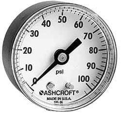 Ashcroft - 1-1/2" Dial, 1/8 Thread, 0-160 Scale Range, Pressure Gauge - Center Back Connection Mount - Eagle Tool & Supply