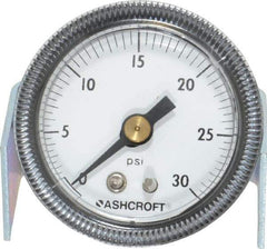 Ashcroft - 1-1/2" Dial, 1/8 Thread, 0-30 Scale Range, Pressure Gauge - Center Back Connection Mount - Eagle Tool & Supply