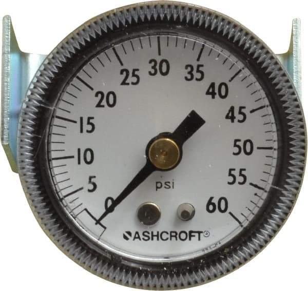 Ashcroft - 1-1/2" Dial, 1/8 Thread, 0-60 Scale Range, Pressure Gauge - Center Back Connection Mount - Eagle Tool & Supply