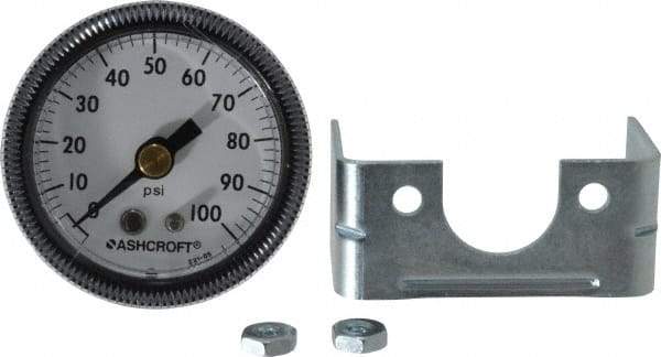 Ashcroft - 1-1/2" Dial, 1/8 Thread, 0-100 Scale Range, Pressure Gauge - Center Back Connection Mount - Eagle Tool & Supply
