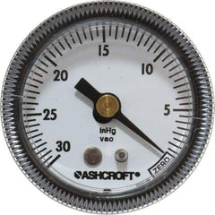 Ashcroft - 1-1/2" Dial, 1/8 Thread, 30-0 Scale Range, Pressure Gauge - Center Back Connection Mount - Eagle Tool & Supply