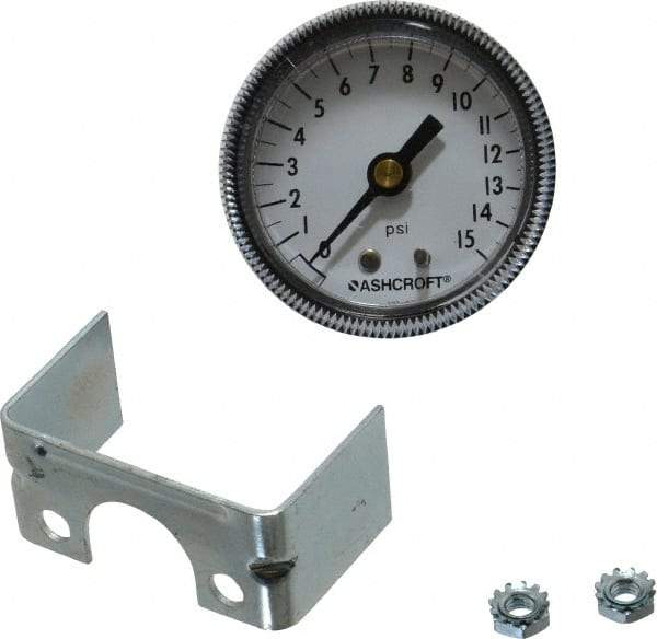 Ashcroft - 2" Dial, 1/4 Thread, 0-15 Scale Range, Pressure Gauge - Center Back Connection Mount - Eagle Tool & Supply