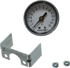 Ashcroft - 2" Dial, 1/4 Thread, 0-15 Scale Range, Pressure Gauge - Center Back Connection Mount - Eagle Tool & Supply