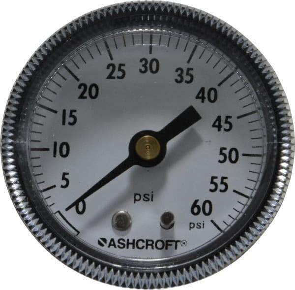 Ashcroft - 2" Dial, 1/4 Thread, 0-60 Scale Range, Pressure Gauge - Center Back Connection Mount - Eagle Tool & Supply