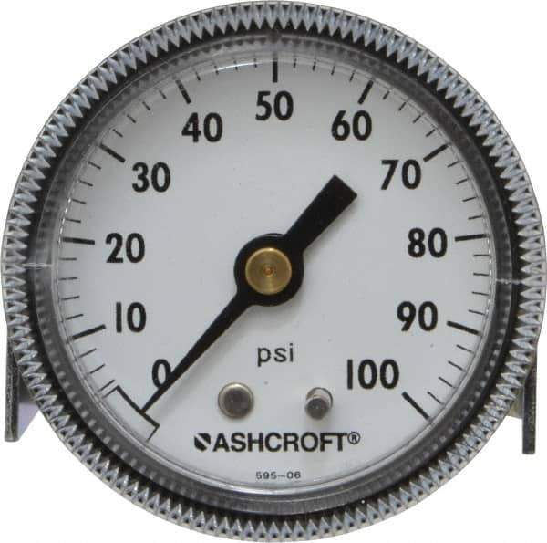 Ashcroft - 2" Dial, 1/4 Thread, 0-100 Scale Range, Pressure Gauge - Center Back Connection Mount - Eagle Tool & Supply