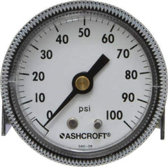 Ashcroft - 2" Dial, 1/4 Thread, 0-100 Scale Range, Pressure Gauge - Center Back Connection Mount - Eagle Tool & Supply