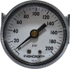 Ashcroft - 2" Dial, 1/4 Thread, 0-200 Scale Range, Pressure Gauge - Center Back Connection Mount - Eagle Tool & Supply