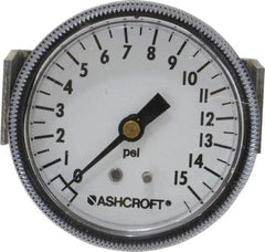 Ashcroft - 2-1/2" Dial, 1/4 Thread, 0-15 Scale Range, Pressure Gauge - Center Back Connection Mount - Eagle Tool & Supply