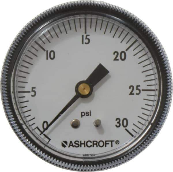 Ashcroft - 2-1/2" Dial, 1/4 Thread, 0-30 Scale Range, Pressure Gauge - Center Back Connection Mount - Eagle Tool & Supply