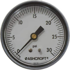 Ashcroft - 2-1/2" Dial, 1/4 Thread, 0-30 Scale Range, Pressure Gauge - Center Back Connection Mount - Eagle Tool & Supply