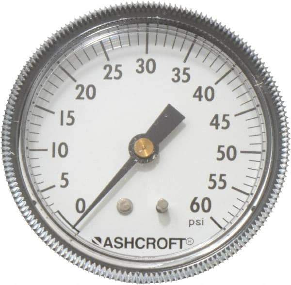 Ashcroft - 2-1/2" Dial, 1/4 Thread, 0-60 Scale Range, Pressure Gauge - Center Back Connection Mount - Eagle Tool & Supply