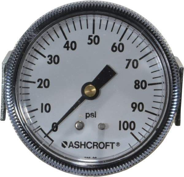 Ashcroft - 2-1/2" Dial, 1/4 Thread, 0-100 Scale Range, Pressure Gauge - Center Back Connection Mount - Eagle Tool & Supply