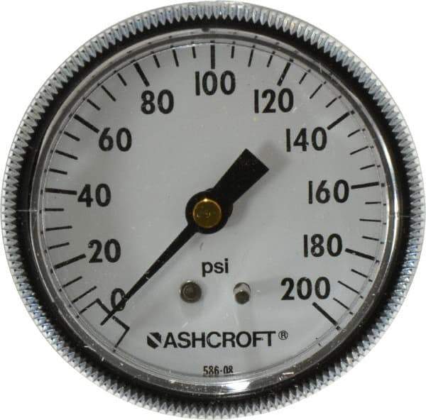 Ashcroft - 2-1/2" Dial, 1/4 Thread, 0-200 Scale Range, Pressure Gauge - Center Back Connection Mount - Eagle Tool & Supply