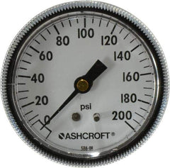 Ashcroft - 2-1/2" Dial, 1/4 Thread, 0-200 Scale Range, Pressure Gauge - Center Back Connection Mount - Eagle Tool & Supply