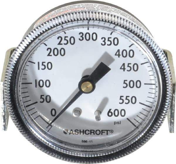 Ashcroft - 2-1/2" Dial, 1/4 Thread, 0-600 Scale Range, Pressure Gauge - Center Back Connection Mount - Eagle Tool & Supply
