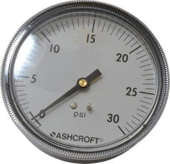 Ashcroft - 3-1/2" Dial, 1/4 Thread, 0-30 Scale Range, Pressure Gauge - Center Back Connection Mount - Eagle Tool & Supply