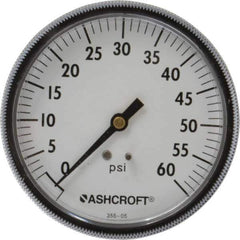 Ashcroft - 3-1/2" Dial, 1/4 Thread, 0-60 Scale Range, Pressure Gauge - Center Back Connection Mount - Eagle Tool & Supply