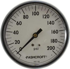 Ashcroft - 3-1/2" Dial, 1/4 Thread, 0-200 Scale Range, Pressure Gauge - Center Back Connection Mount - Eagle Tool & Supply