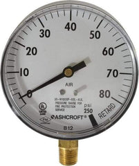 Ashcroft - 3-1/2" Dial, 1/4 Thread, 0-100 Scale Range, Pressure Gauge - Lower Connection Mount - Eagle Tool & Supply