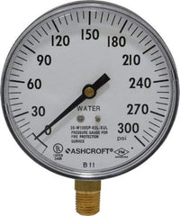 Ashcroft - 3-1/2" Dial, 1/4 Thread, 0-300 Scale Range, Pressure Gauge - Lower Connection Mount - Eagle Tool & Supply