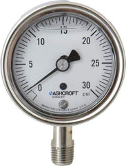 Ashcroft - 2-1/2" Dial, 1/4 Thread, 0-30 Scale Range, Pressure Gauge - Lower Connection Mount, Accurate to 1% of Scale - Eagle Tool & Supply