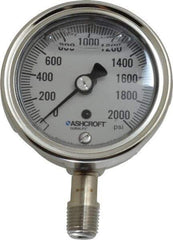 Ashcroft - 2-1/2" Dial, 1/4 Thread, 0-2,000 Scale Range, Pressure Gauge - Lower Connection Mount, Accurate to 1% of Scale - Eagle Tool & Supply