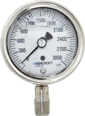 Ashcroft - 2-1/2" Dial, 1/4 Thread, 0-3,000 Scale Range, Pressure Gauge - Lower Connection Mount, Accurate to 1% of Scale - Eagle Tool & Supply